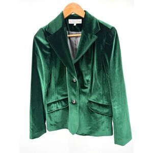 J. Peterman Womens 6 Green Velvet Blazer Jacket 2 Button Christmas Holiday